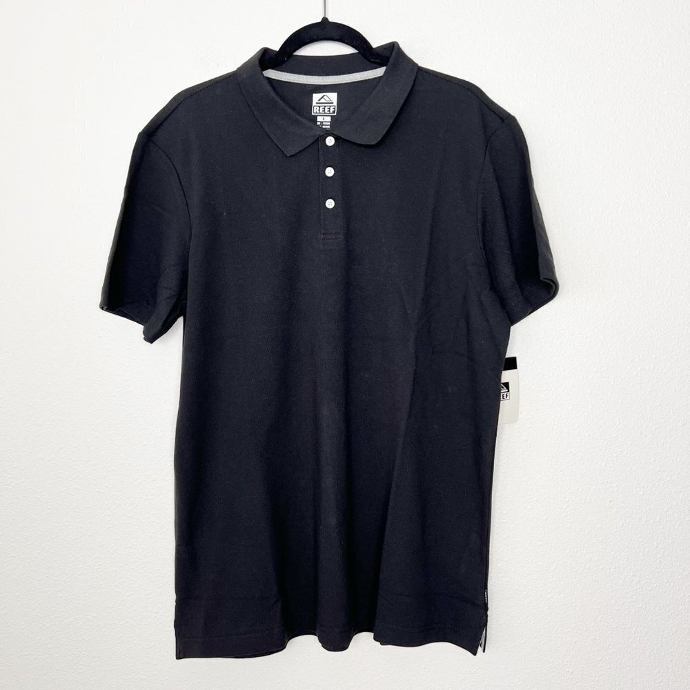 Reef Mens Large Black Walsh Pique Polo Shirt Short Sleeve